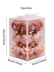 12pcs/box Rose Gold Christmas Tree Ornament Ball, Diy Glitter Plastic Ball, Home Party Tree Pendant And Decoration