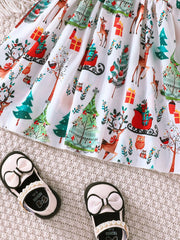 Young Girl Christmas Print A-line Dress