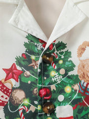 Baby Boy Christmas Print Lapel Neck Shirt Romper