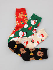 4pairs Christmas Snowman & Elk Pattern Crew Socks