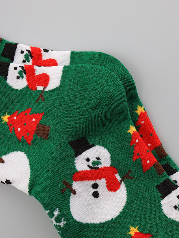 4pairs Christmas Snowman & Elk Pattern Crew Socks