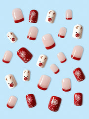 Christmas Upgrade Your Look With 24pcs Short Square Cartoon Elk Pattern Full Cover Fake Nail Kit