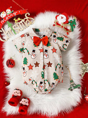 Baby Boy Christmas Print Bow Front Bodysuit