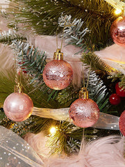 12pcs/box Rose Gold Christmas Tree Ornament Ball, Diy Glitter Plastic Ball, Home Party Tree Pendant And Decoration