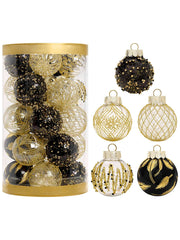 25pcs 2.36in Black And Gold Pet Handmade Christmas Bauble Set Indoor/outdoor Decoration For Christmas Tree, Home, Party, Wedding