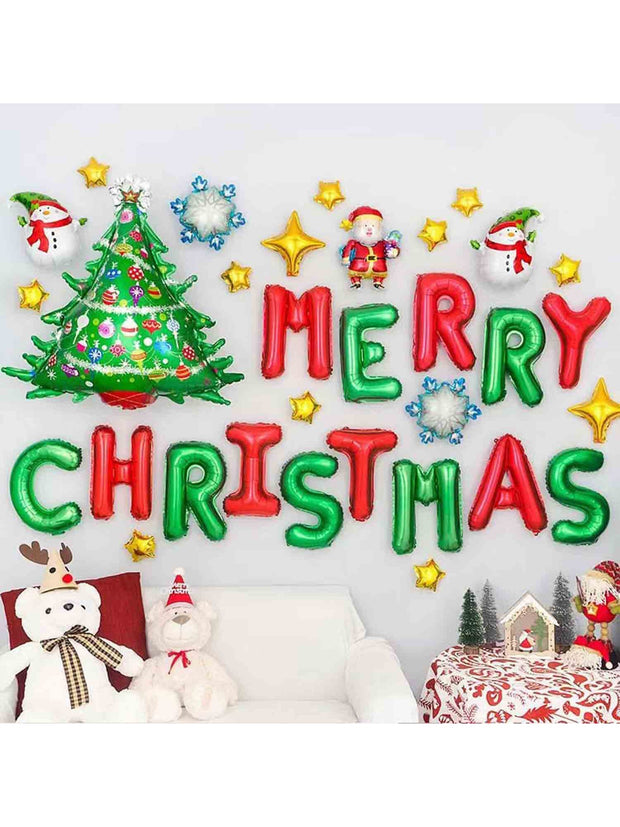 1 Set 16-inch Merry Christmas Aluminum Foil Letter Banner & Christmas Party Decoration Bunting Balloon