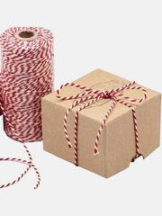 1pc 100m Red & White Two-tone Braided Ribbon, Simple Multipurpose String For Christmas Gift Wrapping & Decoration