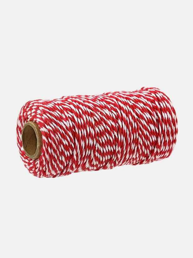 1pc 100m Red & White Two-tone Braided Ribbon, Simple Multipurpose String For Christmas Gift Wrapping & Decoration