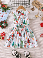 Young Girl Christmas Print A-line Dress