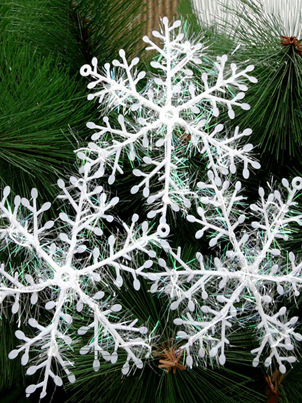 30pcs Christmas Snowflake Decoration, White Plastic Snowflake Ornaments Suitable For Christmas Tree, Wreath, Wedding, Home Party Window Hanging Decor