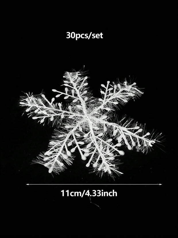 30pcs Christmas Snowflake Decoration, White Plastic Snowflake Ornaments Suitable For Christmas Tree, Wreath, Wedding, Home Party Window Hanging Decor