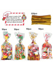 200 Pcs Christmas Cellophane Bags, 5 x 10.6 Inches Plastic Candy Bags, Christmas Cookie Bag with Ties, Christmas Treat Bags for Sweets, Xmas Party Favor Bags for Cookies, Chocolates, Snacks