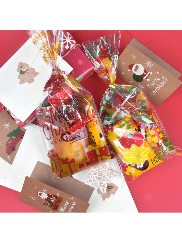 200 Pcs Christmas Cellophane Bags, 5 x 10.6 Inches Plastic Candy Bags, Christmas Cookie Bag with Ties, Christmas Treat Bags for Sweets, Xmas Party Favor Bags for Cookies, Chocolates, Snacks