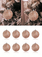 2pcs Christmas Tree Ornament, 3.35 Inches (8cm) Rose Gold Glittery Pearl Christmas Ball Decoration For Christmas Tree, Wedding Party, Festive Wreath Decoration With Hanging Rope, Shatterproof Christmas Tree Decoration