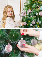 12pcs Christmas Ball Ornaments Pink Painted Christmas Ball Decorations Set, Ideal For Christmas Tree, Holiday, Wedding, Party And Home Decor, 2.36 Inch (12cm) Shatterproof Christmas Tree Decorations, Glittering Festival Hanging Pendants