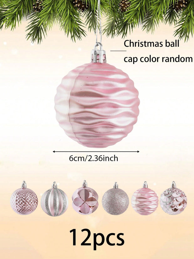 12pcs Christmas Ball Ornaments Pink Painted Christmas Ball Decorations Set, Ideal For Christmas Tree, Holiday, Wedding, Party And Home Decor, 2.36 Inch (12cm) Shatterproof Christmas Tree Decorations, Glittering Festival Hanging Pendants